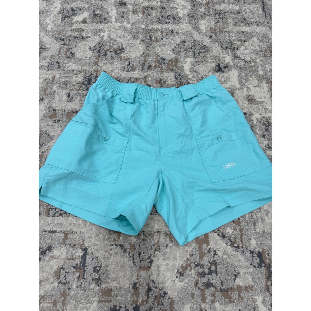 AFTCO Original Fishing Shorts Mens 34 Aqua Blue Nylon Cargo Quick Dry M01